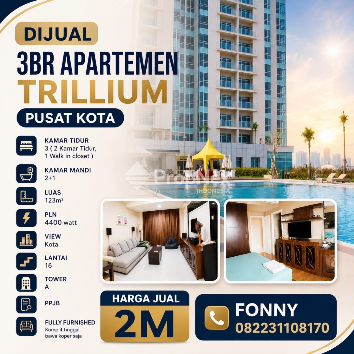 APARTEMEN TRILLIUM 3BR PUSAT KOTA